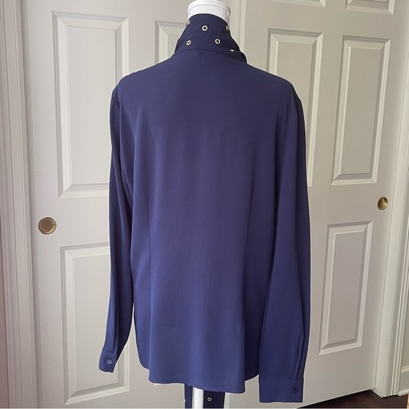 NWOT Michael Kors Navy Blue Tie Neck Blouse - Picture 4 of 13